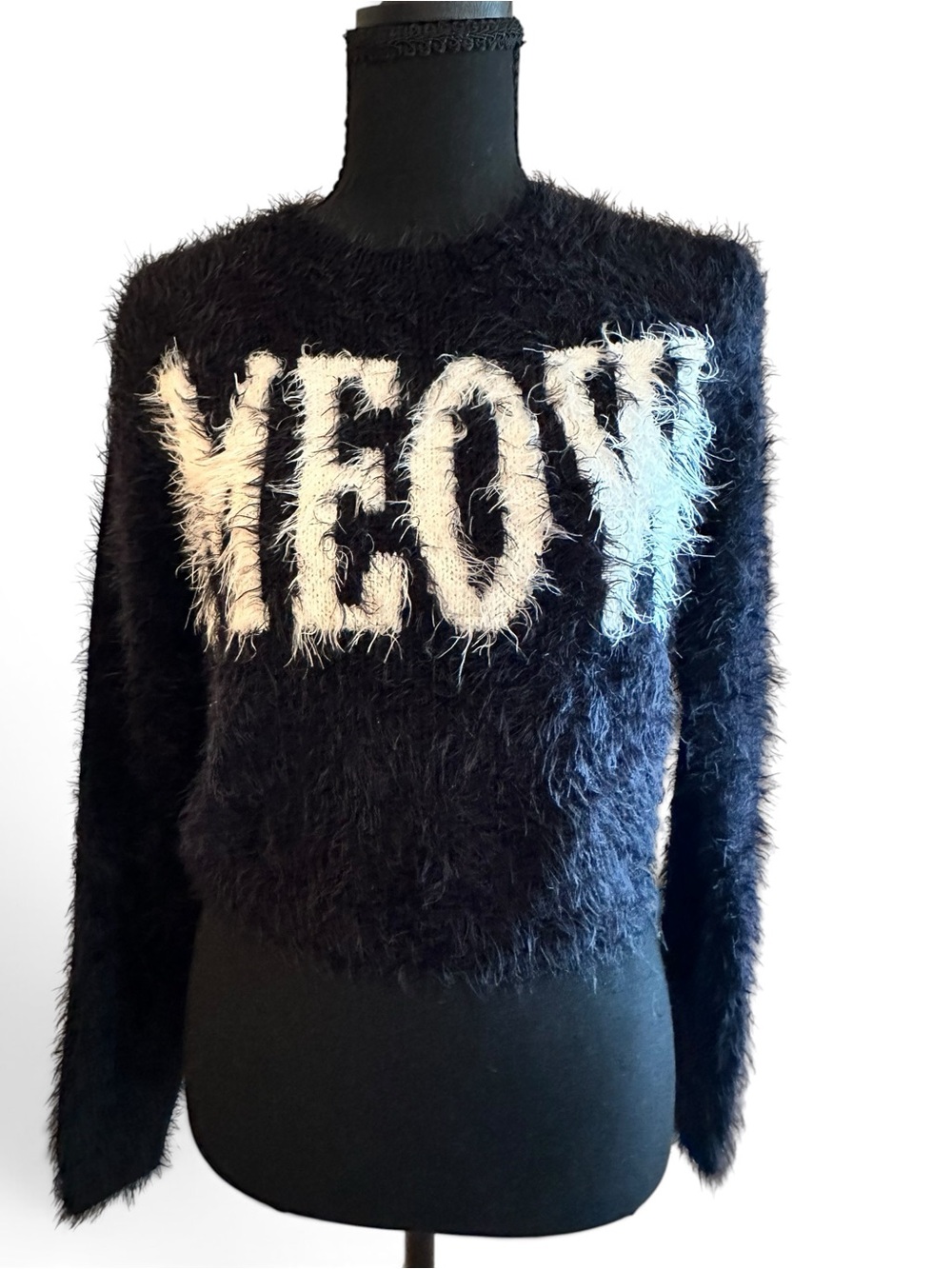 Forever 21 Black Fuzzy 'MEOW' Crewneck